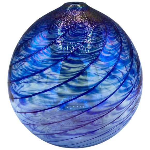 Blue Wave Iridescent Glass Decorative Diffuser Sphere Stem Bud Vase Home Decor - Picture 1 of 12